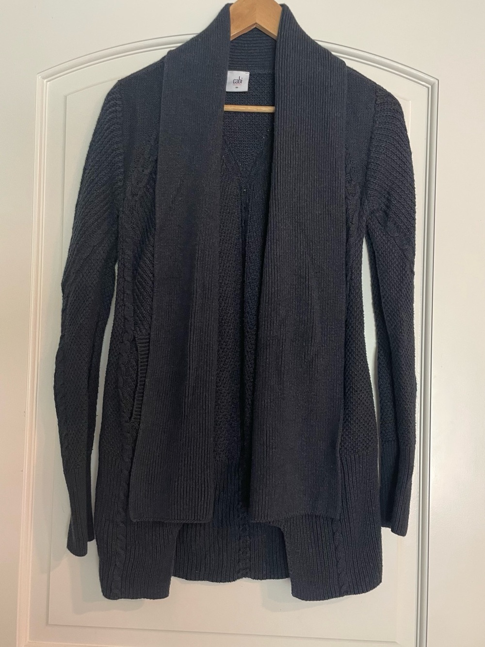 CAbi Women's Navy Solid Cable-Knit V-Neck Open Front Cardigan Sweater XS